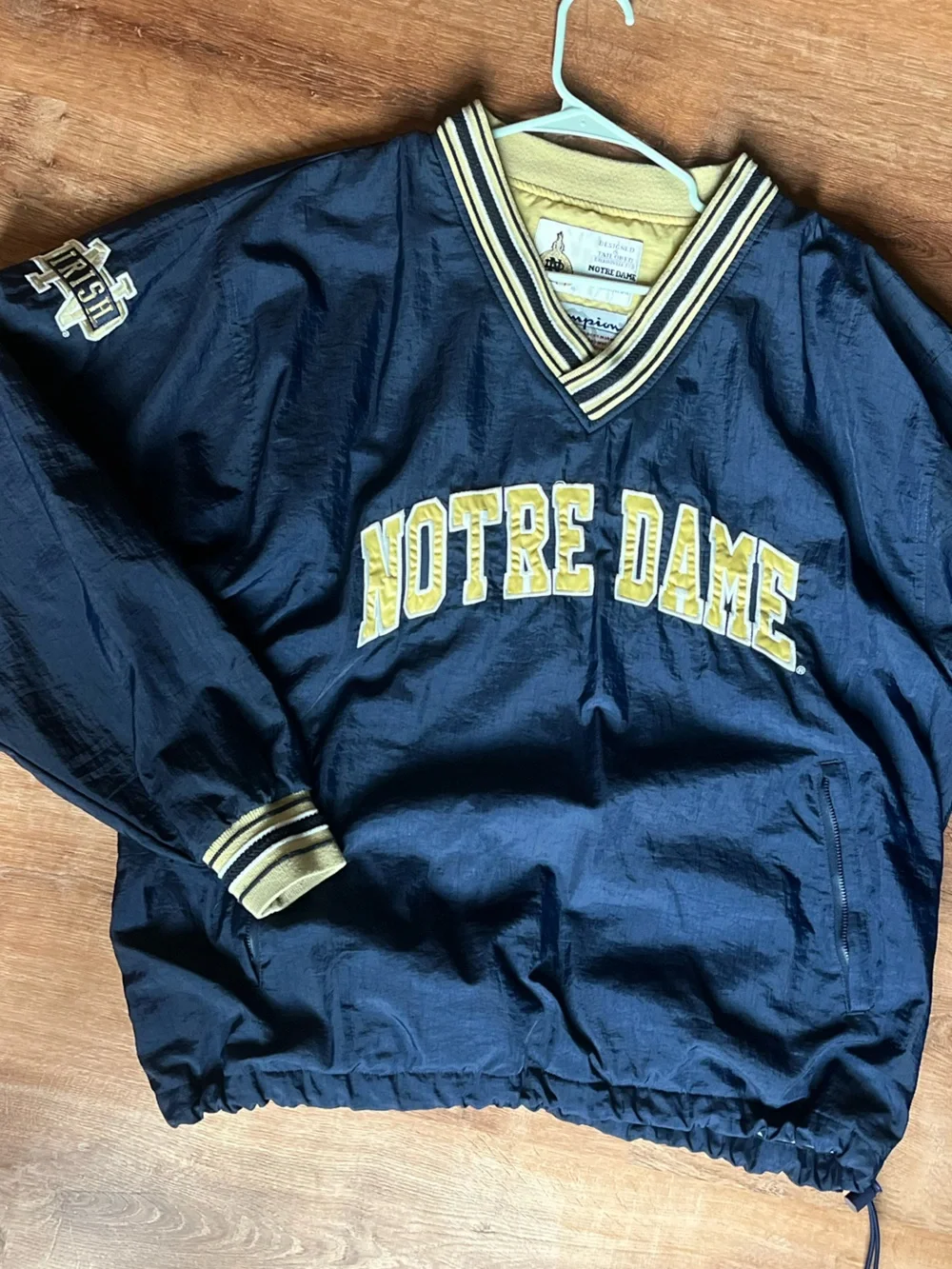 Champion Navy and Gold Notre Dame Pullover Windbreaker